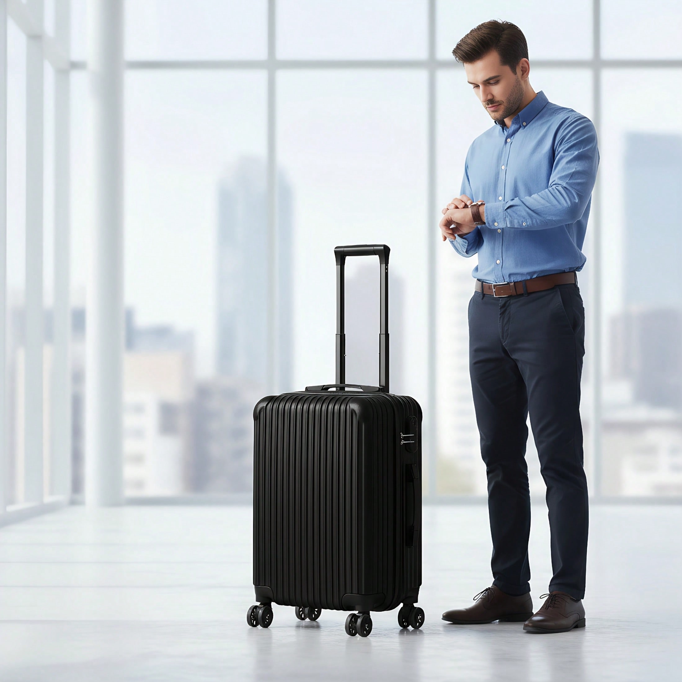Spinner Wheel Rolling Suitcase 20 Inch - 20-inch harde koffer, zwarte verticale strepen,